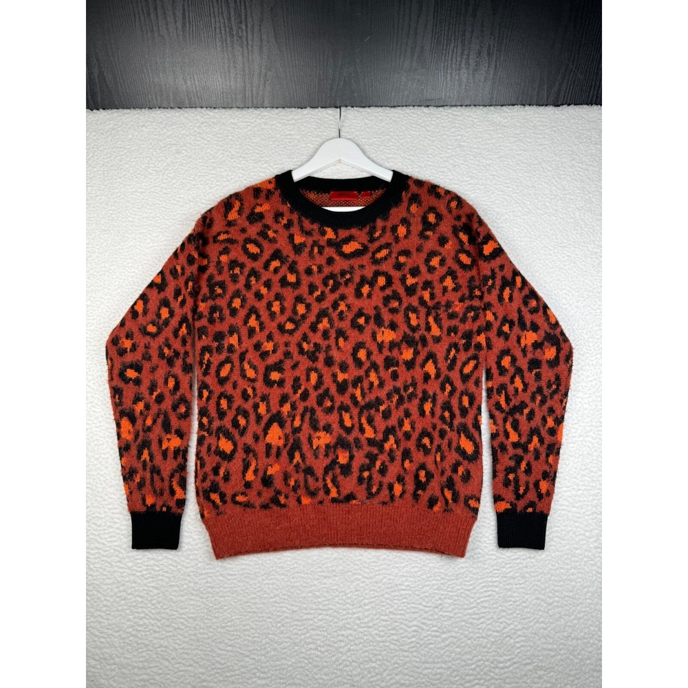 HUGO BOSS Sweater Womens XS Rust Black Leopard Print Wool Alpaca
